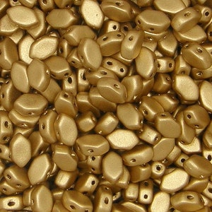 Paros par Puca Bead, Light Gold Matte, Matte Metallic Flax, Bronze Pale Gold, 2-Hole, 30 count, 7 x 4 mm, 00030-01710