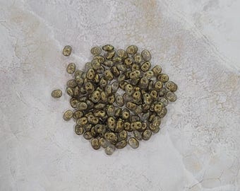 SuperDuo, La reine des neiges, vert olive mat, Perles à 2 trous (364-25-54213), 2,5 mm x 5 mm, 9 g