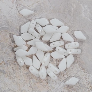 Kite Beads, Chalk White, 40 count, 9 x 5 mm 2-Hole Czech Bead, (03000)