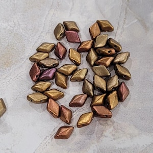 MINI GemDuo Beads, Crystal Orange Rainbow (Dark Gold Rainbow), 50 count, 6 x 4 mm 2-Hole Czech Bead, (GD-64-00030-01620)