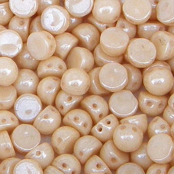 CzechMate Cabochon, Luster Opaque Champagne, 2 Hole Bead, 7mm, 12 count, (P14413)