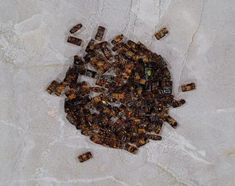 Miyuki Half Tila Bead, Dark Amber Transparent Picasso, 2-Hole, 5 x 2 mm, 2-Hole Czech Bead, (TLH4502)