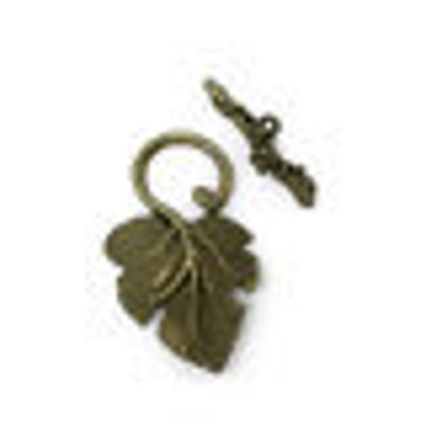 Antique Bronze Finish Grape Leaf Toggle Clasp, (CLP-T-AB-8), 3 sets