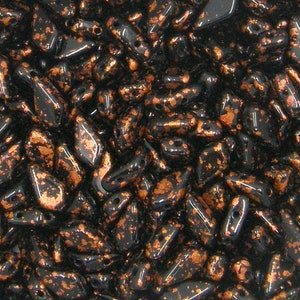 Kite Beads, Copper Splash Jet, 40 count, 9 x 5 mm 2-Hole Czech Bead, (23980-94412)