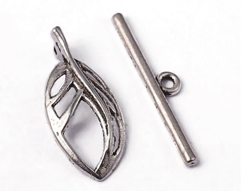 Antique Silver Finish Tibetan Leaf Toggle Clasp (CLP-T-AS-6), 5 sets