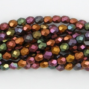 Fire Polish, Matte Metallic Bronze Iris, 3mm Round Bead, Czech Pressed Glass, (K0164), 50 count