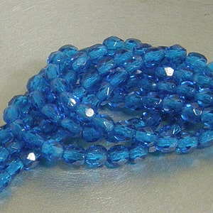 Feuerpolitur, Kobaltblau (Capri) Blau, runde Perle 4mm, (6008), 50 Stück