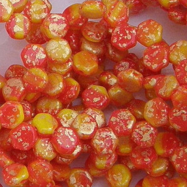 Honeycomb Bead, Hodge Podge Orange Splash, 2 Hole Glass Beads, (HC-99994-94401), 6mm, 30 count