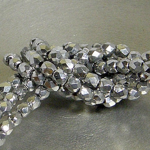 Fire Polish, Silver, 4mm Round Bead, (27000), 50 count