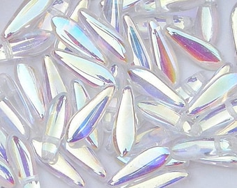 Dagues 2 trous, Crystal AB, 5 x 16 mm, verre pressé tchèque, (00030-28701), 25 unités