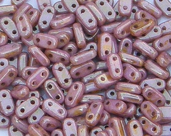 CzechMate Bar, Luster Opaque Rose Gold Topaz, 2 Hole Bead, (P65491), 5 grams