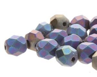 Fire Polish, Jet Rainbow Iris Matte, 6mm Round Bead, Czech Pressed Glass, (21105), 25 count