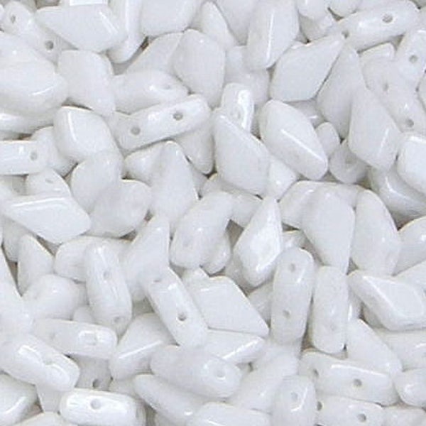 Kite Beads, Chalk White, 40 count, 9 x 5 mm 2-Hole Czech Bead, (03000)