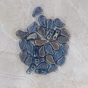 Paisley Duo Bead, Halo Celestial Blue, 2 Hole Glass Beads, (29266), 8x5mm, 30 count