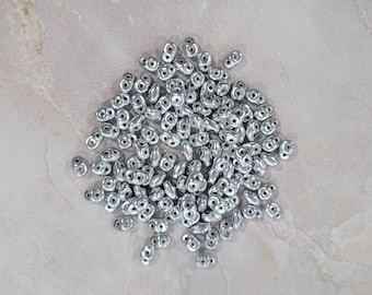 SuperDuo, Matte Metallic Silver, 2 hole Beads, (K0170), 2.5mmx5mm, 9 grams