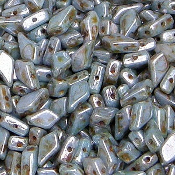 Kite Beads, Chalk Lazure Blue, 40 count, 9 x 5 mm 2-Hole Czech Bead, (03000-65431)