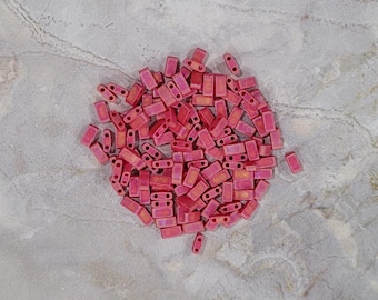 Miyuki Half Tila Bead, Matte Opaque Red AB, 2-Hole, 5 x 2 mm, 2-Hole Czech Bead, (TLH408fr)