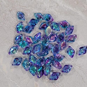 GemDuo Beads, Summer Rainbow Light Blue, 40 count, 5 x 8 mm 2-Hole Czech Bead, (GD-00030-48123)