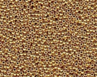 Cuentas de semillas Miyuki, Duracoat galvanizado dorado, 11/0, 4202, 10 gramos