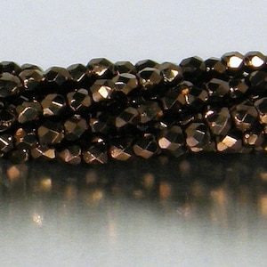 Feuerpolitur, Dunkle Bronze, 3 mm Rundperle, Tschechisches Pressglas, (14415), 50 g