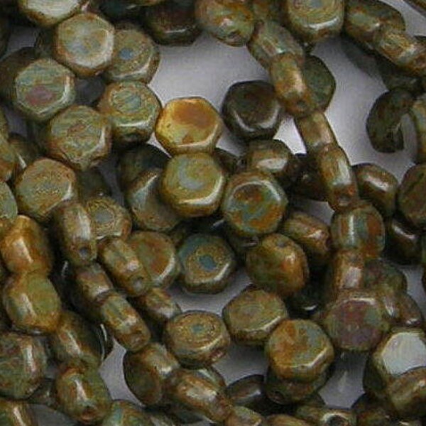 Honeycomb Bead, Hodge Podge Blue Travertine, 2 Hole Glass Beads, (HC-99995-86800), 6mm, 30 count