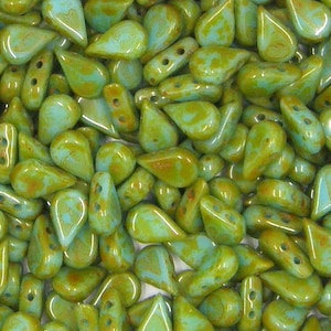 Amos® par Puca Bead®, Opaque Aqua Picasso, 2-Hole, 30 count, 5 x 8 mm, (63020-43400)