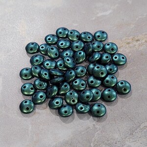 CzechMate Lentil, Polychrome Aqua Teal, 2 Hole Bead, (94104),  50 count