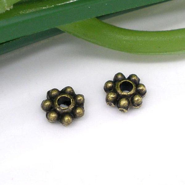 Antique Bronze/Brass Finish 4 mm Daisy Spacer Beads (SB-4-AB-1), 50 count