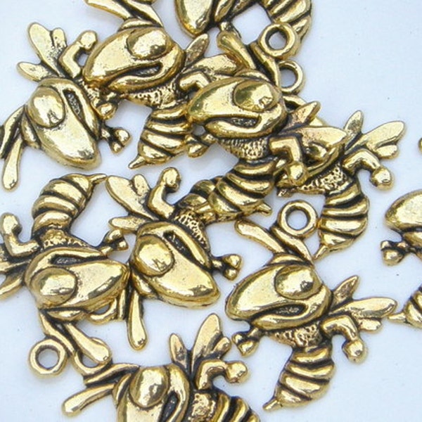 Yellow Jacket (Hornet) Charm, Antique Gold Finish (CH-G-4), 10 count