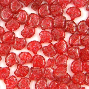 Ginko Bead, Confetti Splash Red Pink, 2 Hole Bead, (GNK-00030-24401), 7.5 mm, 30 count