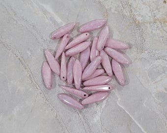 Dagger Beads, Chalk White Lila Luster, 5/16mm, Czech Pressed Glass, (14494), 25 count