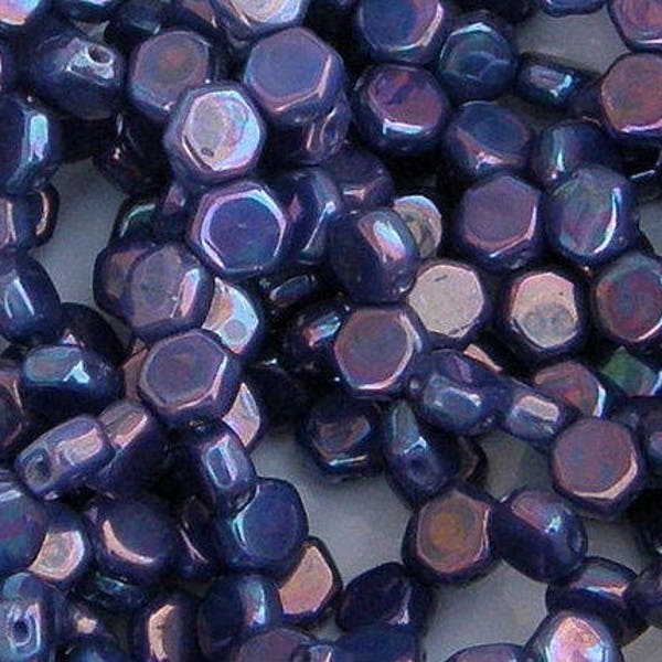 Honeycomb Bead, Hodge Podge Blue Nebula, 2 Hole Glass Beads, (HC-99995-15001), 6mm, 30 count