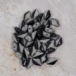 GemDuo Beads, Duet Black White Grey Luster, 40 count, 5 x 8 mm 2-Hole Czech Bead, (GD-03849-14449)