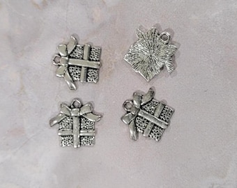 Gift Box Charm, Antique Silver Finish (CH-AS-4), 10 count