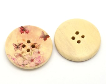 Schmetterlingsknöpfe, Holz, 4 Loch, 3 cm Durchmesser, 5 Stück (Knopf -6)