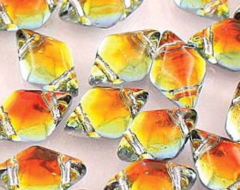 GemDuo Beads, Backlit Tequila, 40 count, 5 x 8 mm 2-Hole Czech Bead, (GD-00030-28002)