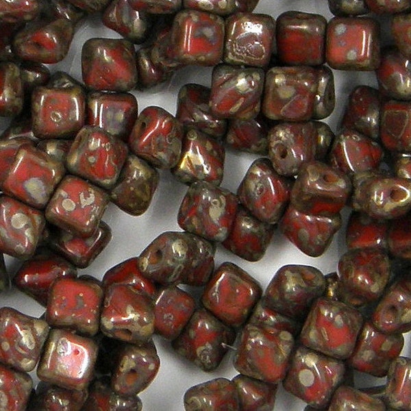 Silky 2 Hole Beads, Red Picasso, (sk5-93190-43400), 5mm, 40 count