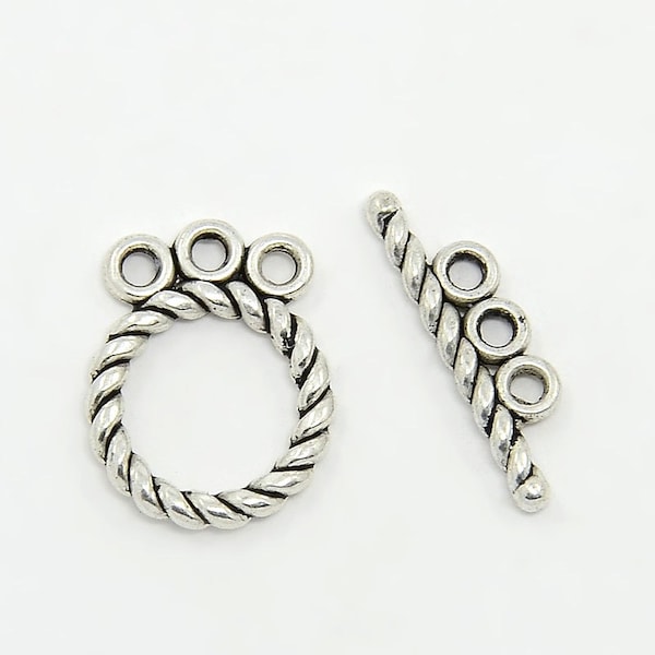 Circle Toggle Clasp, 3 Strand Clasp, Multi-Strand Clasp, Antique Silver Tibetan Style Toggle Clasp, (CLP-T-AS-10), 5 sets