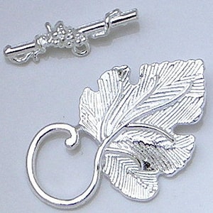 Silver Plated Grape Leaf Toggle Clasp (CLP-T-S-2), 3 sets