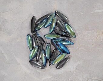 Dagger Beads, Crystal Graphite Rainbow, 5/16mm, Czech Pressed Glass, (98537), 25 count