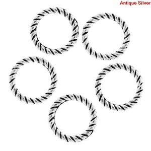 Antique Silver, Twisted, Closed, Soldered Jump Rings, Connector, 8 mm, 25 count (JRC-8-AS)