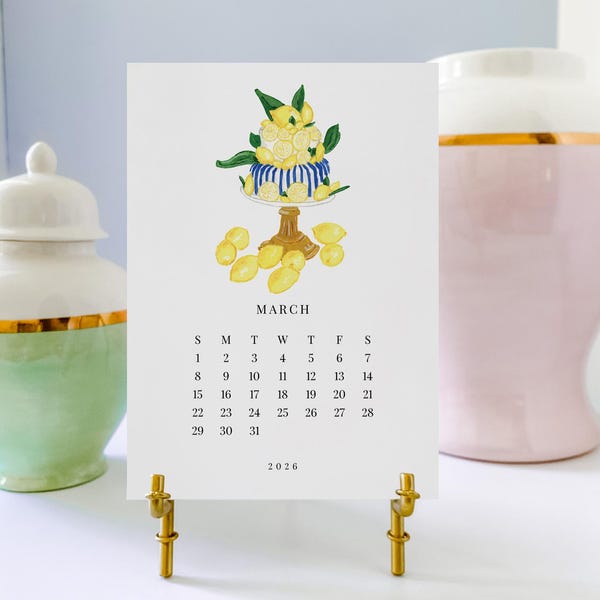 Liten glädje 2026 skrivbordskalender | Blå & vit skrivbordskalender, present | Preppy Grandmillennial | Glad mini månadskalender | Värdinnans presentkonst