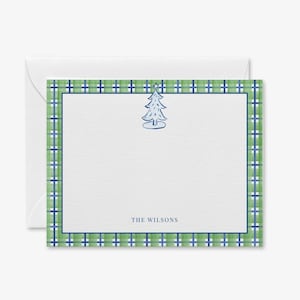 Personalisierte blau und grün karierte Après Ski Weihnachtsbaum Briefpapier Set | Weihnachtskarten | Gemütlicher Ski | Festliches Weihnachtsbriefpapier