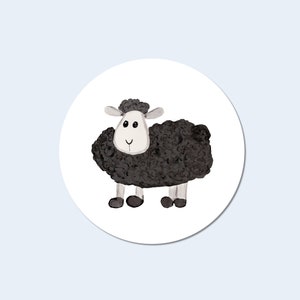 Stickers moutons noirs | rond mat | Pour enveloppes, soyez vous-même | Fermeture d'enveloppe Be Unique | Preppy peint à la main | Ferme des amoureux des moutons