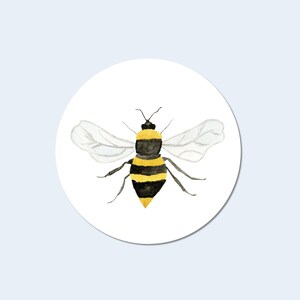 Autocollants Abeilles | rond mat | Cachet pour enveloppes Bumble Bee | Fermeture d'enveloppe pour amoureux des abeilles | Preppy peint à la main | Faveur d'abeille | Cadeau de mariage
