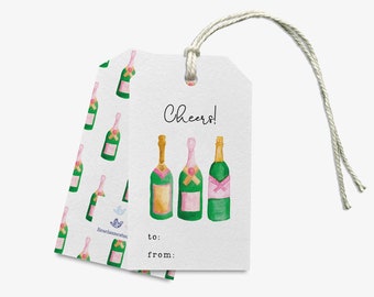 Champagne Bottle Gift Tags [Sets of 8] | Cheers Tag | Birthday Gift Tag | Watercolor Tag | Birthday Favor | Celebration Bubbly Bottle Tag