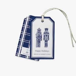Etiqueta de presente personalizada em formato de quebra-nozes em formato de gengibre azul marinho | Natal azul e branco | Grand Millennial | Etiqueta de aquarela | Etiqueta de Natal | Etiqueta de lembrancinhas