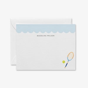 Tennis Personalized Stationery | Tennis Lover Thank You | Scalloped Tennis Racket Notecards | Preppy Gift Set | Blue Cards | Tennis Coach