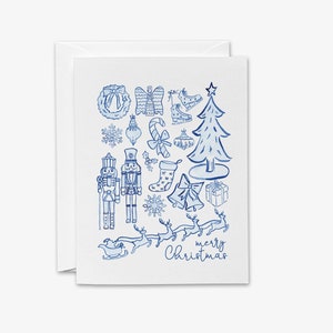 Toile Blau und Weiß Weihnachtskarten | Moderne Weihnachtskarten | Festliches Toile Design | Weihnachtsbriefpapier-Set | Weihnachtsgrüße