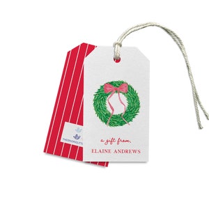 Christmas Wreath Gift Tags | Personalized Gift Tags | Gift Enclosure Cards | Custom Family Tags | Red Bow Gift Tags | Holiday Gift Tags Red